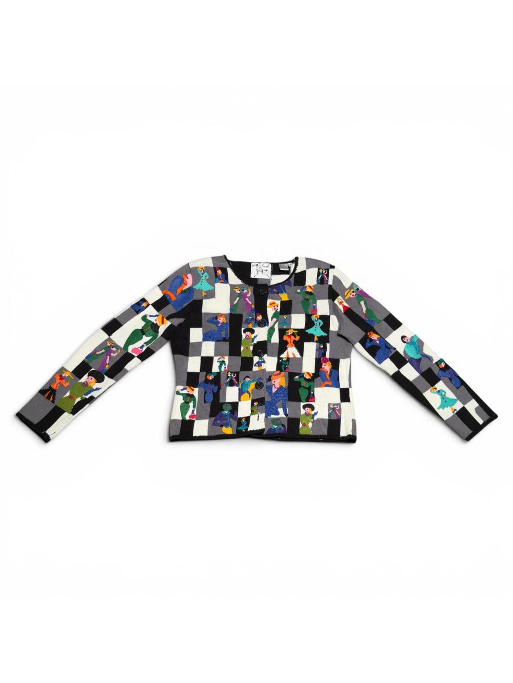 Michael Simon Vintage 1997 Novelty Checkerboard Fashionable Ladies Cardigan M